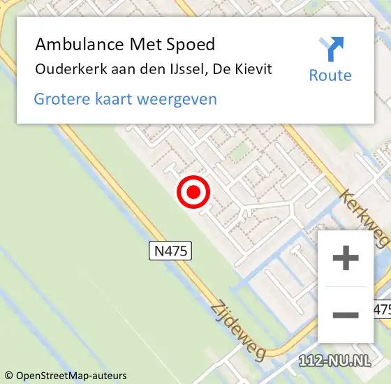 Locatie op kaart van de 112 melding: Ambulance Met Spoed Naar Ouderkerk aan den IJssel, De Kievit op 23 december 2014 21:45