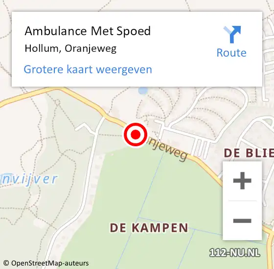 Locatie op kaart van de 112 melding: Ambulance Met Spoed Naar Hollum, Oranjeweg op 23 december 2014 22:04