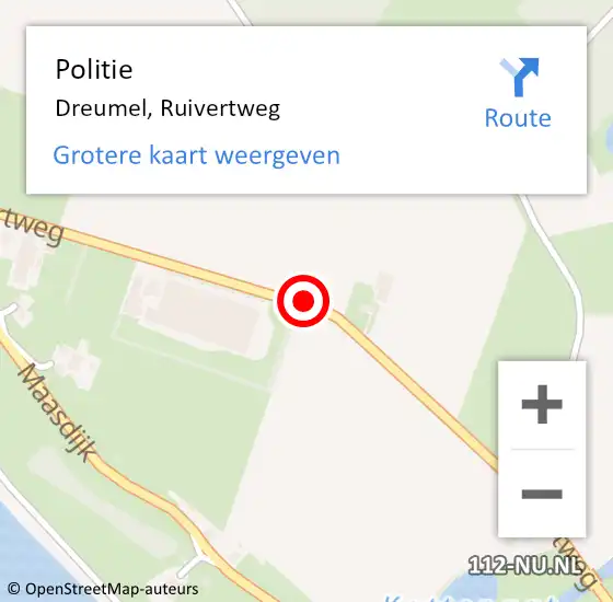 Locatie op kaart van de 112 melding: Politie Dreumel, Ruivertweg op 23 december 2014 23:53