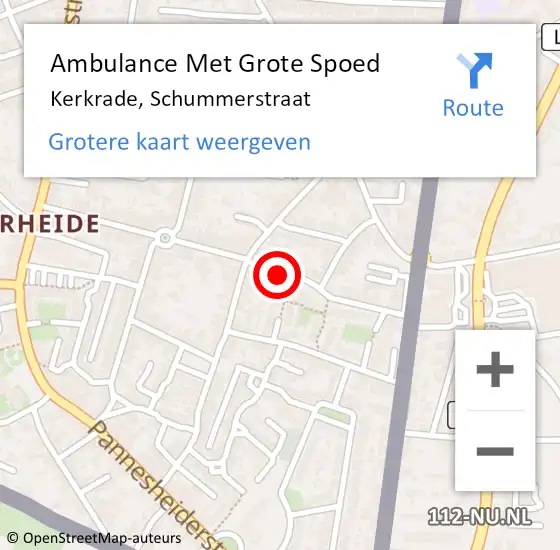 Locatie op kaart van de 112 melding: Ambulance Met Grote Spoed Naar Kerkrade, Schummerstraat op 24 december 2014 00:39