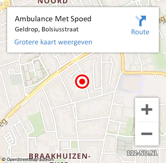 Locatie op kaart van de 112 melding: Ambulance Met Spoed Naar Geldrop, Bolsiusstraat op 24 december 2014 00:48