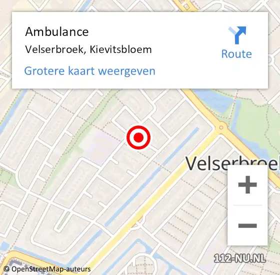 Locatie op kaart van de 112 melding: Ambulance Velserbroek, Kievitsbloem op 24 december 2014 05:01