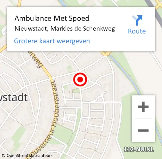 Locatie op kaart van de 112 melding: Ambulance Met Spoed Naar Nieuwstadt, Markies de Schenkweg op 24 december 2014 05:16