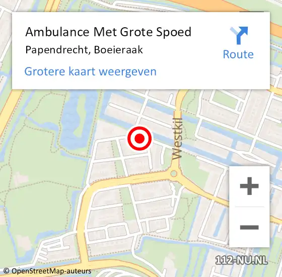 Locatie op kaart van de 112 melding: Ambulance Met Grote Spoed Naar Papendrecht, Boeieraak op 24 december 2014 06:59