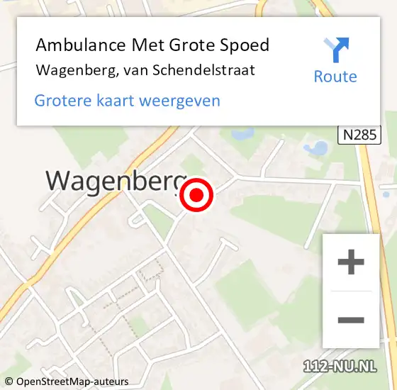 Locatie op kaart van de 112 melding: Ambulance Met Grote Spoed Naar Wagenberg, van Schendelstraat op 24 december 2014 07:29