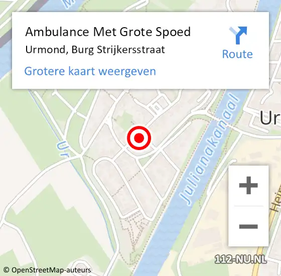 Locatie op kaart van de 112 melding: Ambulance Met Grote Spoed Naar Urmond, Burg Strijkersstraat op 24 december 2014 07:36