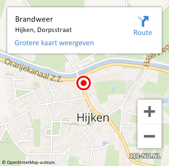 Locatie op kaart van de 112 melding: Brandweer Hijken, Dorpsstraat op 24 december 2014 11:37