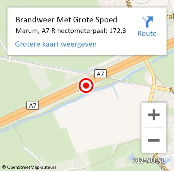 Locatie op kaart van de 112 melding: Brandweer Met Grote Spoed Naar Marum, A7 L hectometerpaal: 170,1 op 24 december 2014 13:15