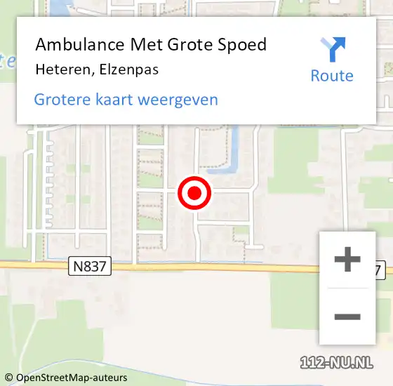 Locatie op kaart van de 112 melding: Ambulance Met Grote Spoed Naar Heteren, Elzenpas op 24 december 2014 13:18