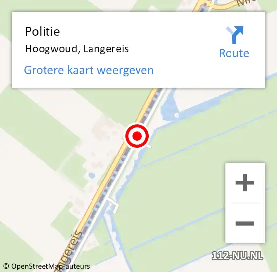 Locatie op kaart van de 112 melding: Politie Hoogwoud, Langereis op 24 december 2014 14:18