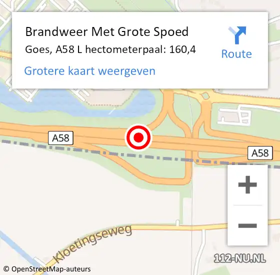 Locatie op kaart van de 112 melding: Brandweer Met Grote Spoed Naar Goes, A58 L hectometerpaal: 153,5 op 24 december 2014 14:18