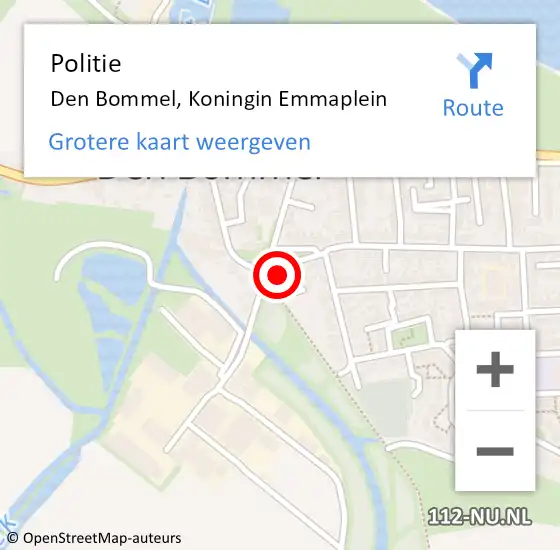 Locatie op kaart van de 112 melding: Politie Den Bommel, Koningin Emmaplein op 24 december 2014 15:32