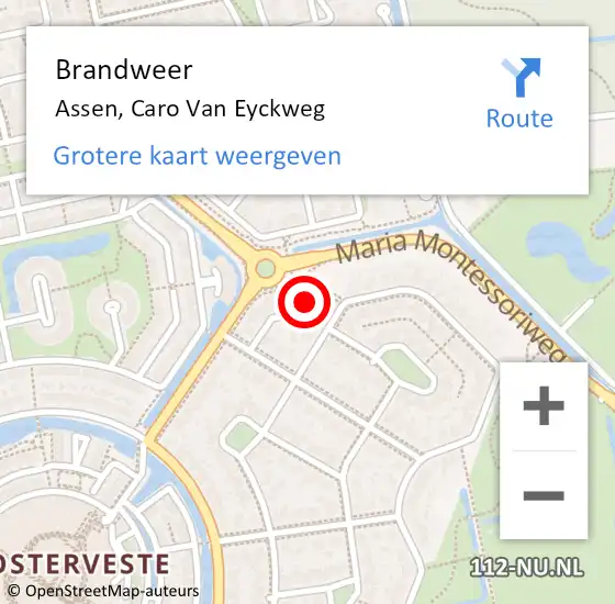 Locatie op kaart van de 112 melding: Brandweer Assen, Caro Van Eyckweg op 24 december 2014 16:22