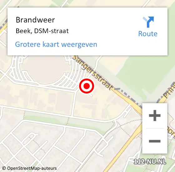 Locatie op kaart van de 112 melding: Brandweer Beek, DSM-straat op 24 december 2014 16:40