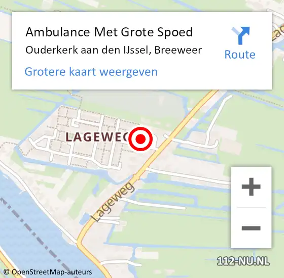 Locatie op kaart van de 112 melding: Ambulance Met Grote Spoed Naar Ouderkerk aan den IJssel, Breeweer op 24 december 2014 17:32