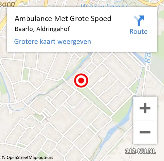 Locatie op kaart van de 112 melding: Ambulance Met Grote Spoed Naar Baarlo, Aldringahof op 24 december 2014 18:06