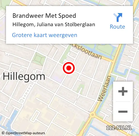 Locatie op kaart van de 112 melding: Brandweer Met Spoed Naar Hillegom, Juliana Van Stolberglaan op 24 december 2014 21:36