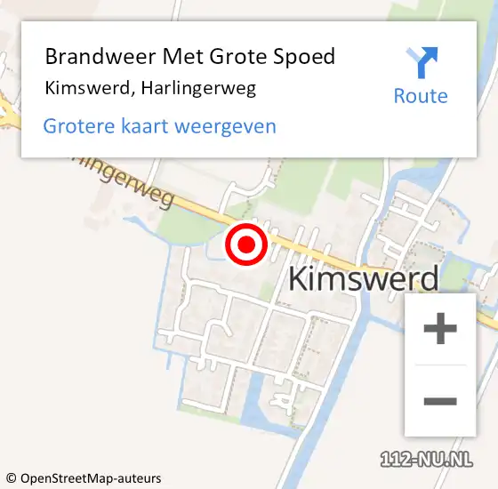 Locatie op kaart van de 112 melding: Brandweer Met Grote Spoed Naar Kimswerd, Harlingerweg op 24 december 2014 22:23