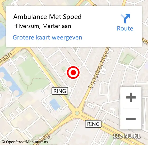 Locatie op kaart van de 112 melding: Ambulance Met Spoed Naar Hilversum, Marterlaan op 25 december 2014 00:20