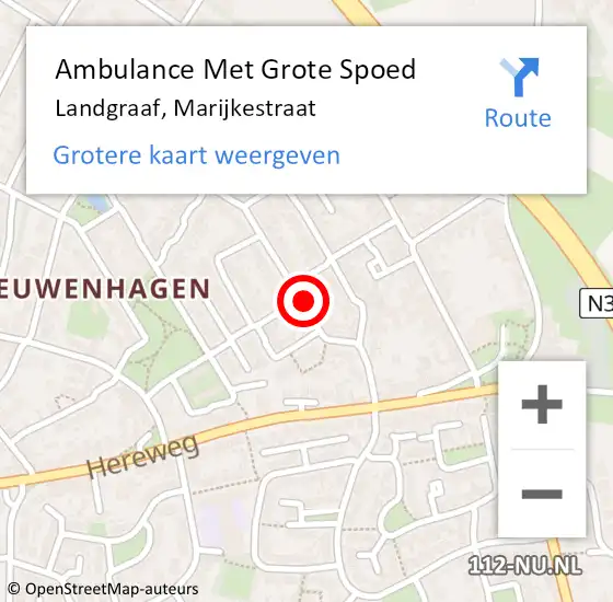 Locatie op kaart van de 112 melding: Ambulance Met Grote Spoed Naar Landgraaf, Marijkestraat op 25 december 2014 05:47