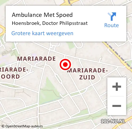 Locatie op kaart van de 112 melding: Ambulance Met Spoed Naar Hoensbroek, Doctor Philipsstraat op 25 december 2014 05:50