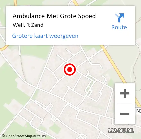 Locatie op kaart van de 112 melding: Ambulance Met Grote Spoed Naar Well, 't Zand op 25 december 2014 07:48