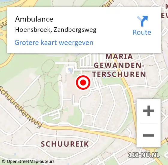 Locatie op kaart van de 112 melding: Ambulance Hoensbroek, Zandbergsweg op 25 december 2014 10:40