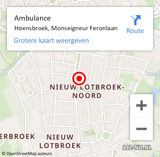 Locatie op kaart van de 112 melding: Ambulance Hoensbroek, Monseigneur Feronlaan op 25 december 2014 10:47