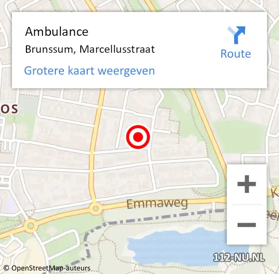 Locatie op kaart van de 112 melding: Ambulance Brunssum, Marcellusstraat op 25 december 2014 10:54