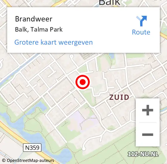 Locatie op kaart van de 112 melding: Brandweer Balk, Talma Park op 25 december 2014 11:08