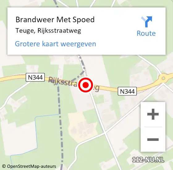 Locatie op kaart van de 112 melding: Brandweer Met Spoed Naar Teuge, Rijksstraatweg op 25 december 2014 13:23