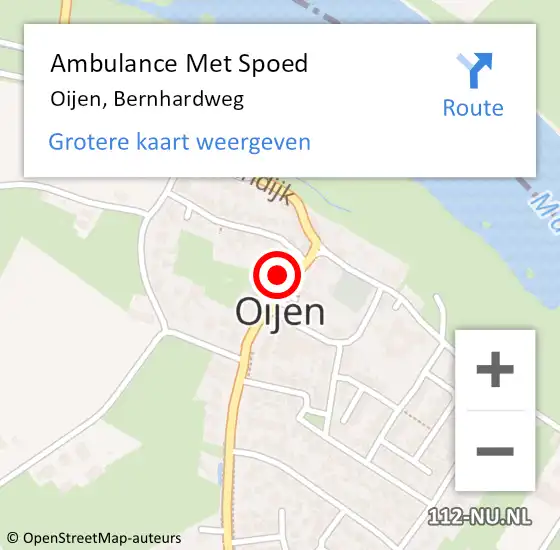 Locatie op kaart van de 112 melding: Ambulance Met Spoed Naar Oijen, Bernhardweg op 25 december 2014 13:46