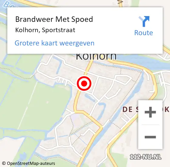 Locatie op kaart van de 112 melding: Brandweer Met Spoed Naar Kolhorn, Sportstraat op 25 december 2014 14:49