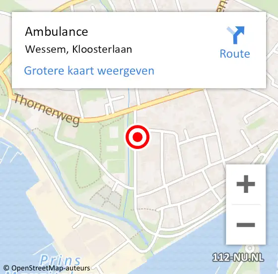 Locatie op kaart van de 112 melding: Ambulance Wessem, Kloosterlaan op 25 december 2014 16:42