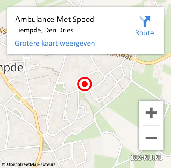 Locatie op kaart van de 112 melding: Ambulance Met Spoed Naar Liempde, Den Dries op 25 december 2014 17:43