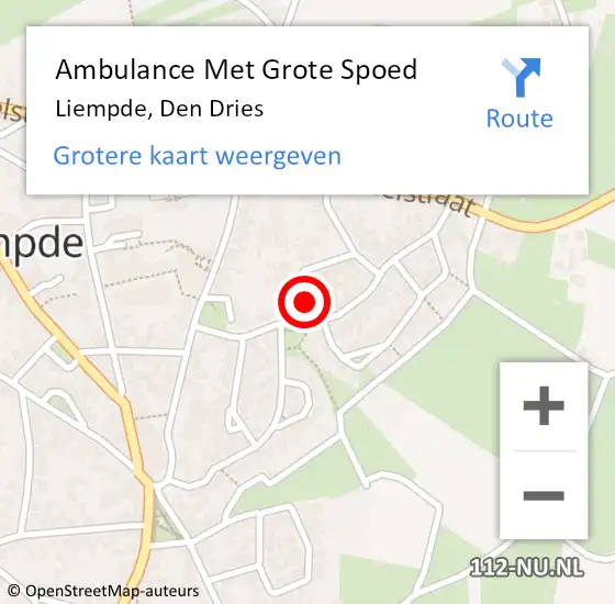 Locatie op kaart van de 112 melding: Ambulance Met Grote Spoed Naar Liempde, Den Dries op 25 december 2014 17:45