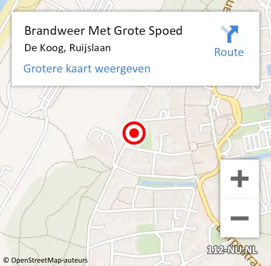 Locatie op kaart van de 112 melding: Brandweer Met Grote Spoed Naar De Koog, Ruijslaan op 25 december 2014 18:24