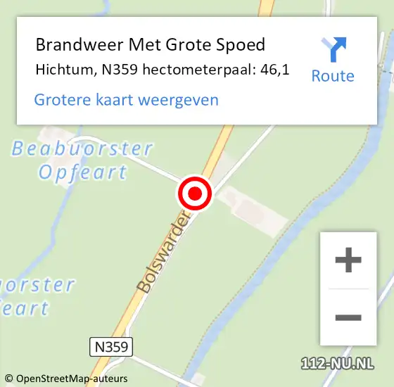 Locatie op kaart van de 112 melding: Brandweer Met Grote Spoed Naar Hichtum, N359 hectometerpaal: 46,1 op 26 december 2014 00:06