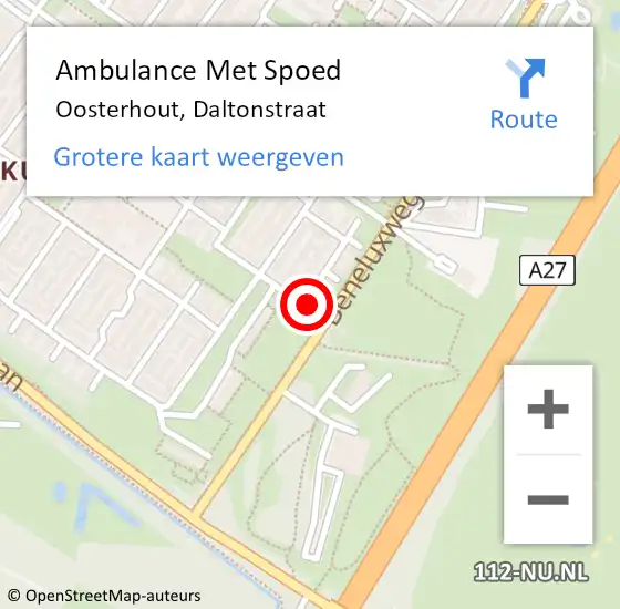 Locatie op kaart van de 112 melding: Ambulance Met Spoed Naar Oosterhout, Daltonstraat op 26 december 2014 00:10