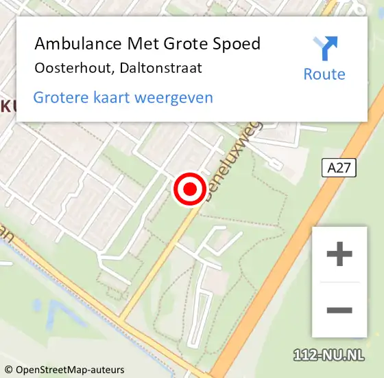 Locatie op kaart van de 112 melding: Ambulance Met Grote Spoed Naar Oosterhout, Daltonstraat op 26 december 2014 00:17