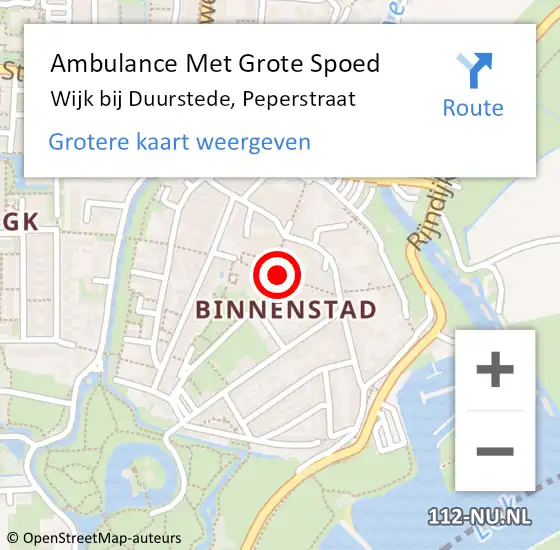 Locatie op kaart van de 112 melding: Ambulance Met Grote Spoed Naar Wijk bij Duurstede, Peperstraat op 26 december 2014 00:19