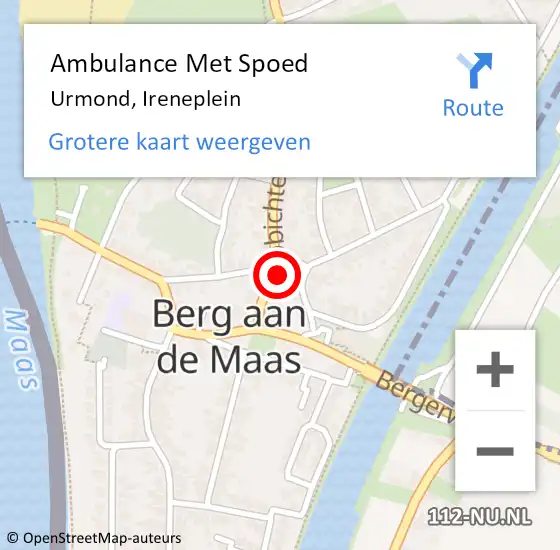 Locatie op kaart van de 112 melding: Ambulance Met Spoed Naar Urmond, Ireneplein op 26 december 2014 01:41