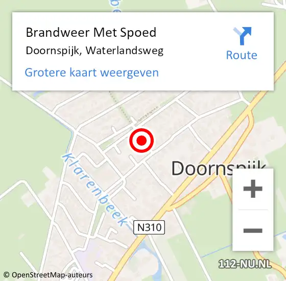 Locatie op kaart van de 112 melding: Brandweer Met Spoed Naar Doornspijk, Waterlandsweg op 26 december 2014 01:51