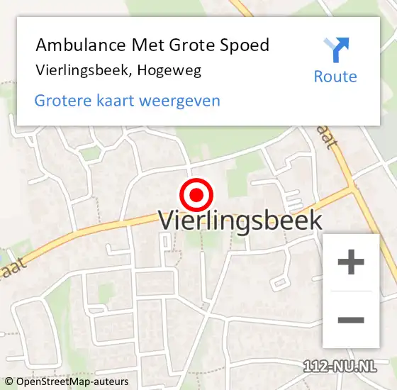 Locatie op kaart van de 112 melding: Ambulance Met Grote Spoed Naar Vierlingsbeek, Hogeweg op 26 december 2014 03:40