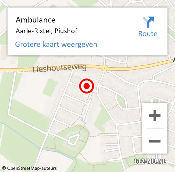 Locatie op kaart van de 112 melding: Ambulance Aarle-Rixtel, Piushof op 26 december 2014 07:07