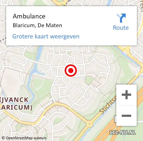 Locatie op kaart van de 112 melding: Ambulance Blaricum, De Maten op 25 oktober 2013 14:31