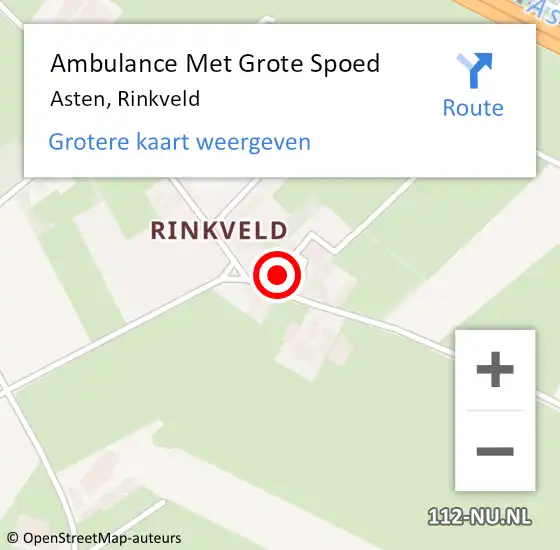 Locatie op kaart van de 112 melding: Ambulance Met Grote Spoed Naar Asten, Rinkveld op 26 december 2014 08:54