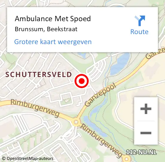 Locatie op kaart van de 112 melding: Ambulance Met Spoed Naar Brunssum, Beekstraat op 26 december 2014 08:58