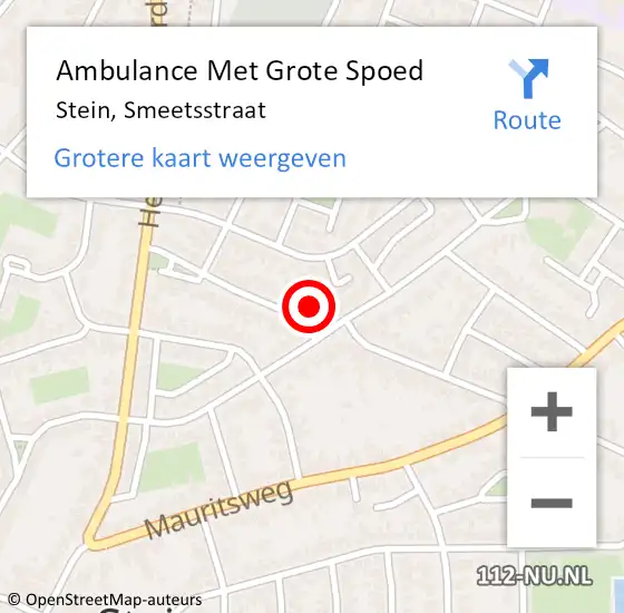 Locatie op kaart van de 112 melding: Ambulance Met Grote Spoed Naar Stein, Smeetsstraat op 26 december 2014 09:21