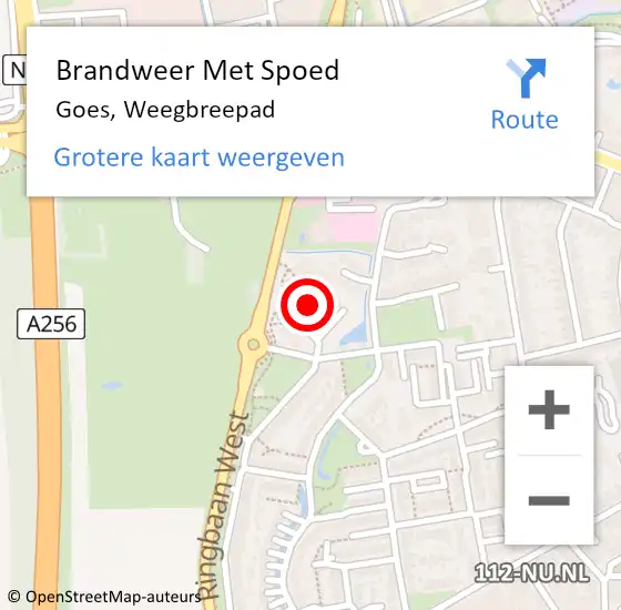 Locatie op kaart van de 112 melding: Brandweer Met Spoed Naar Goes, Weegbreepad op 26 december 2014 09:36